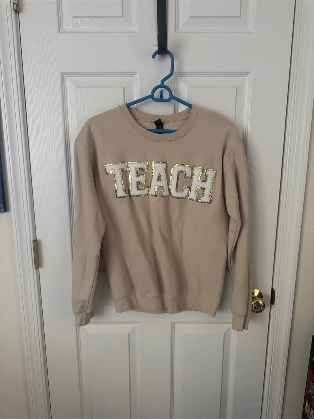 Beige 'TEACH' Sequin Accent Sweatshirt